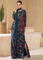 Chinnon Silk Blue Party Wear Embroidery Work Readymade Plazzo Suit